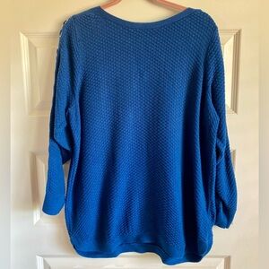 Westport Woman’s Blue Sweater with Decorative Stitching on Sleeve Size 2X